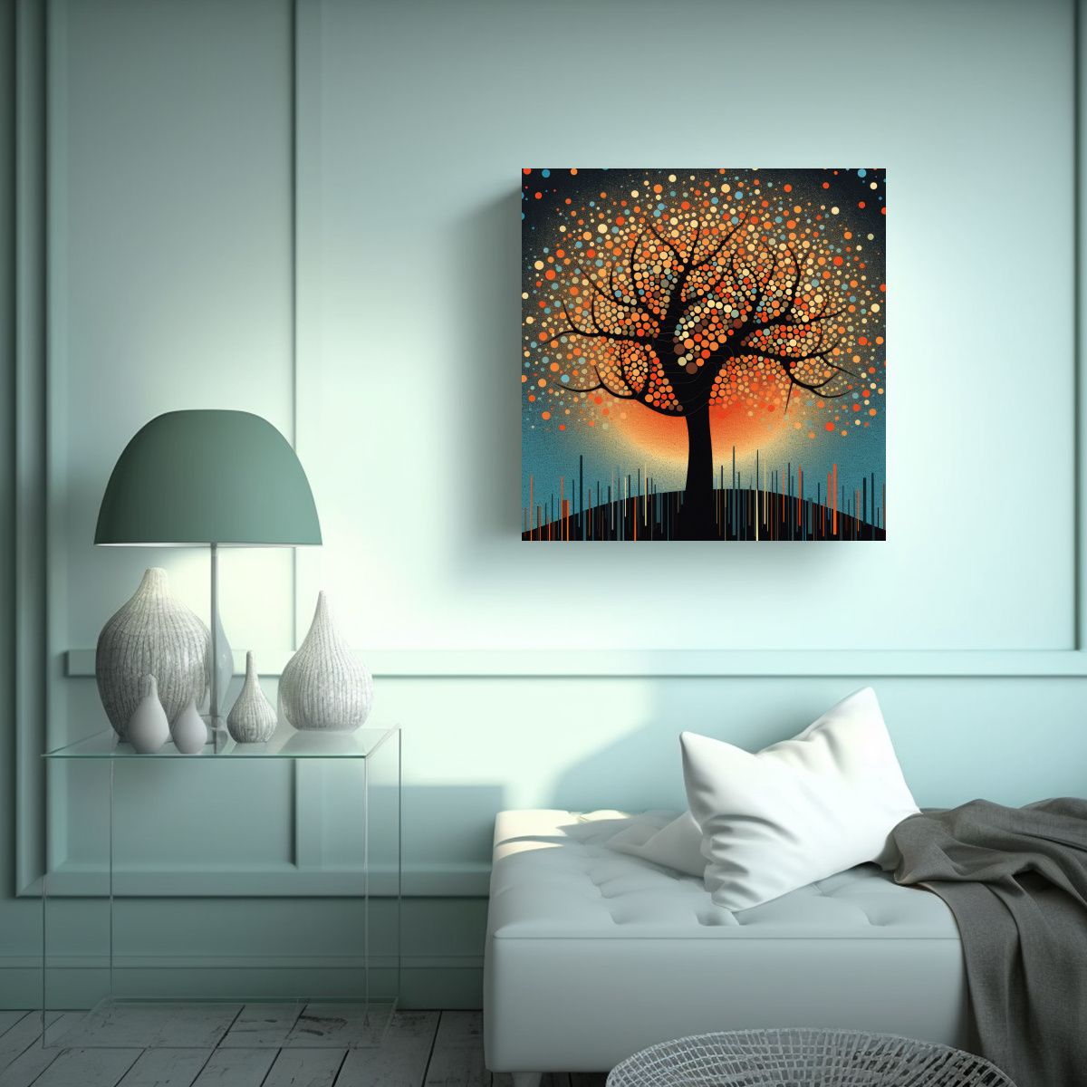 GENERICO - Pintura De árbol Con Fondo Estilizado En 100x100 Cm