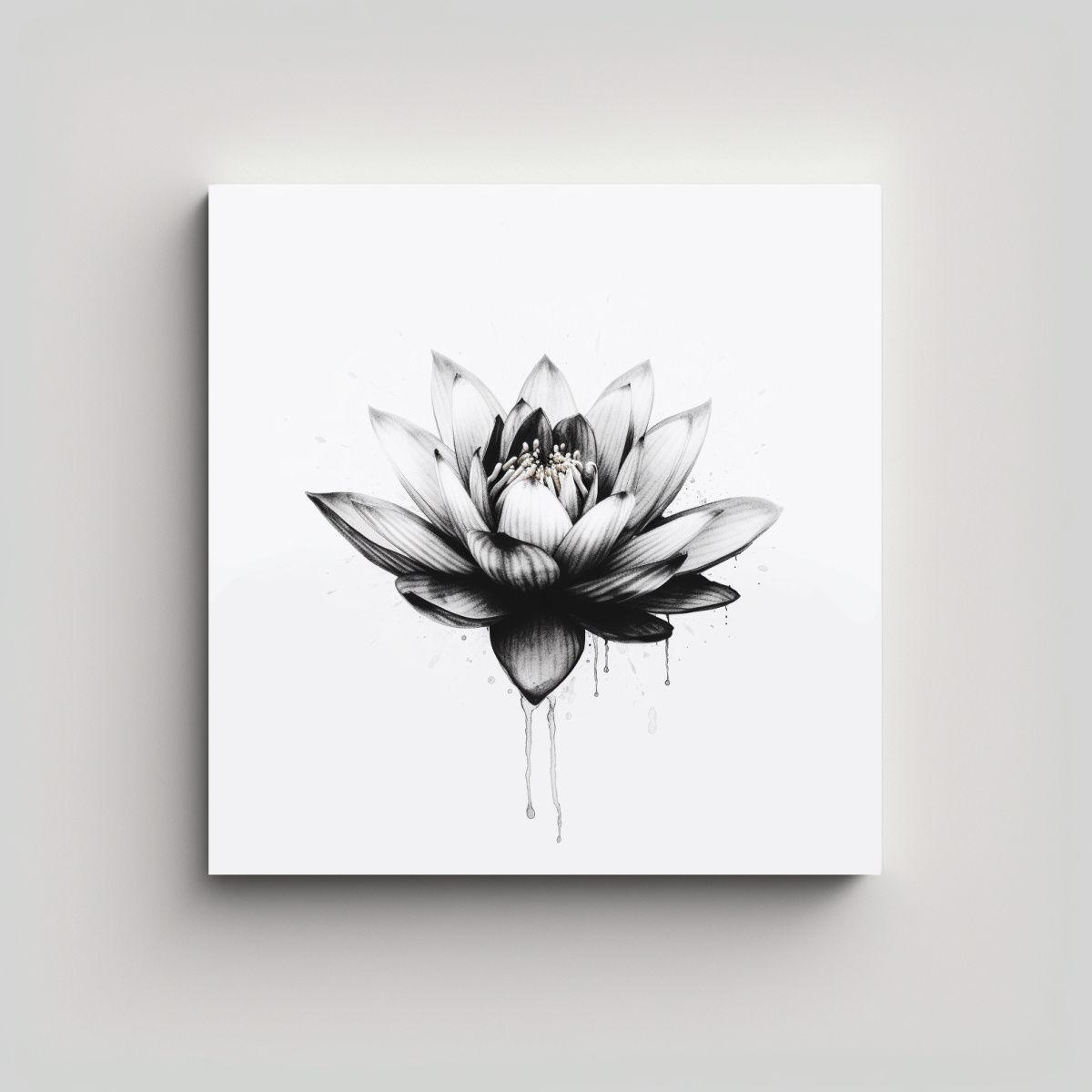 GENERICO - Tatuaje Negro De Flor De Loto En Lienzo De Dibujo 100x100 Cm