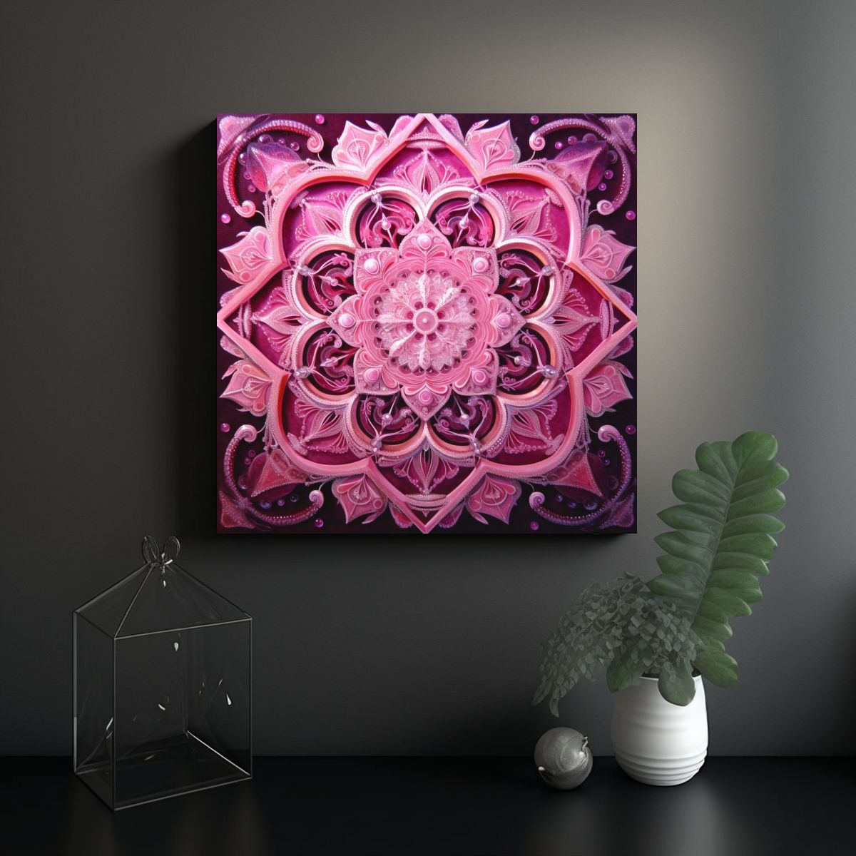 GENERICO - Pintura Decorativa Mandala En Tonos Rosa Y Cristal 100x100 Cm
