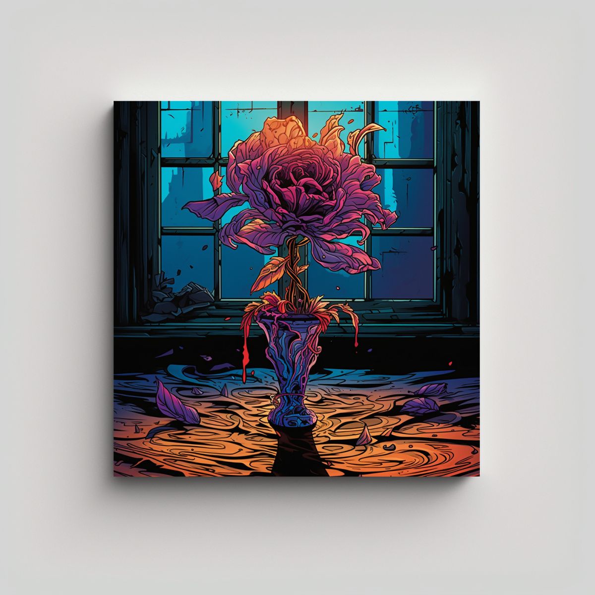 GENERICO - Flor Marchita Creativa Tela En Bastidor Lineal 100x100 Cm