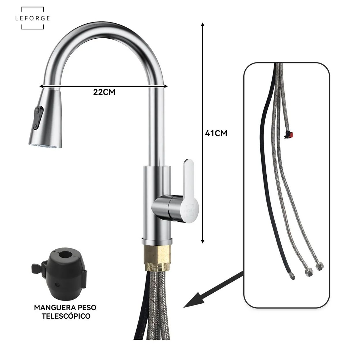 GENERICO - Llave Monomando Lavaplatos Flexible Griferia Cocina