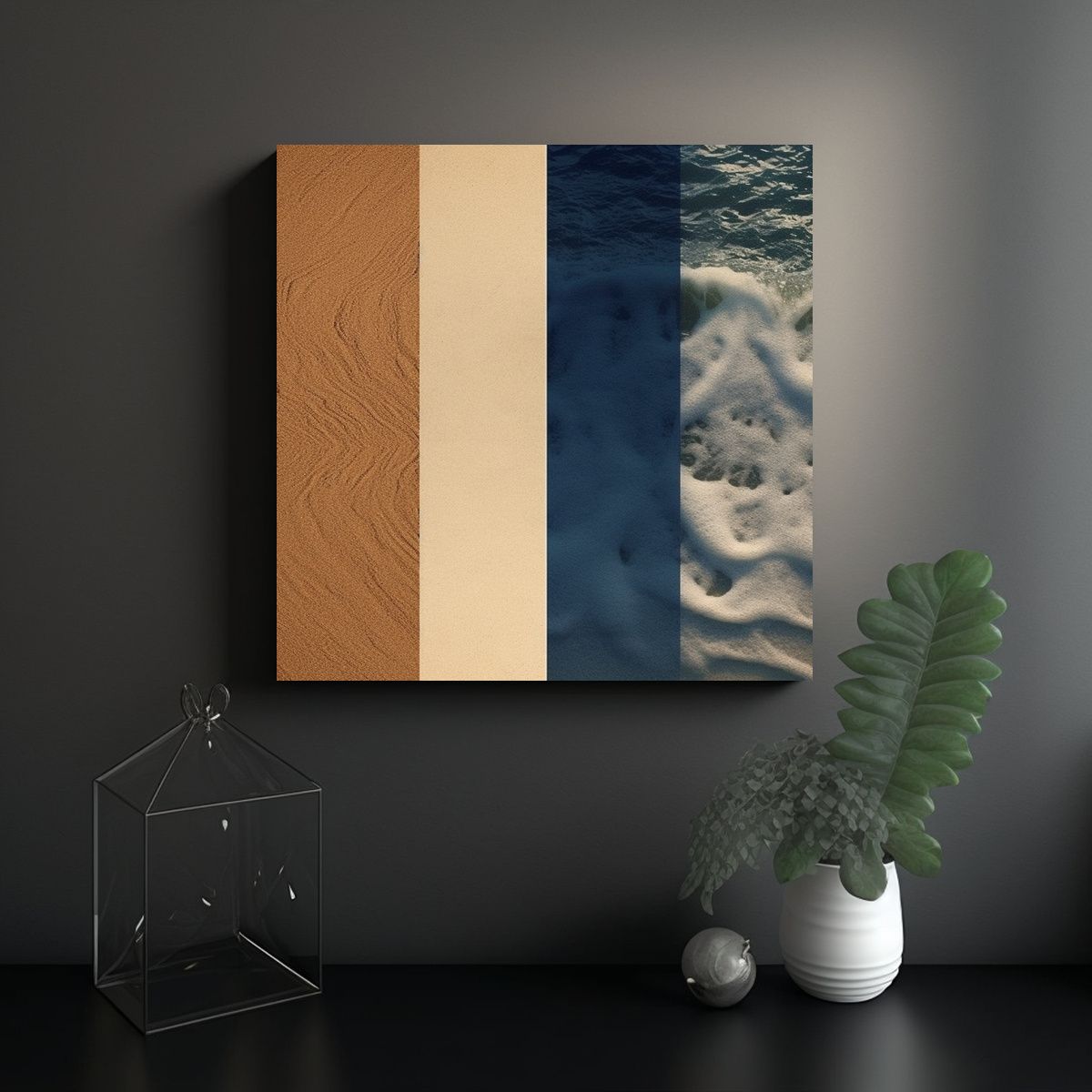 GENERICO - Cuadro Lienzo Inspiración Tríptico Azul Oscuro 100x100 Cm