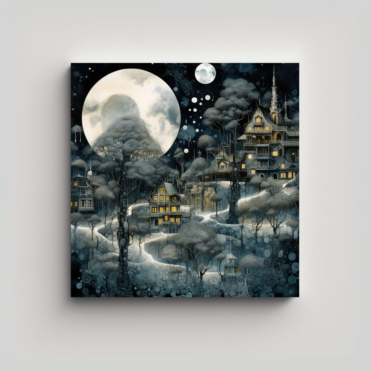 GENERICO - Cuadro Armonía Colores Inky Con árboles Y Luna 100x100 Cm