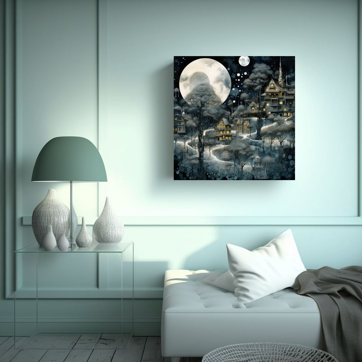 GENERICO - Cuadro Armonía Colores Inky Con árboles Y Luna 100x100 Cm