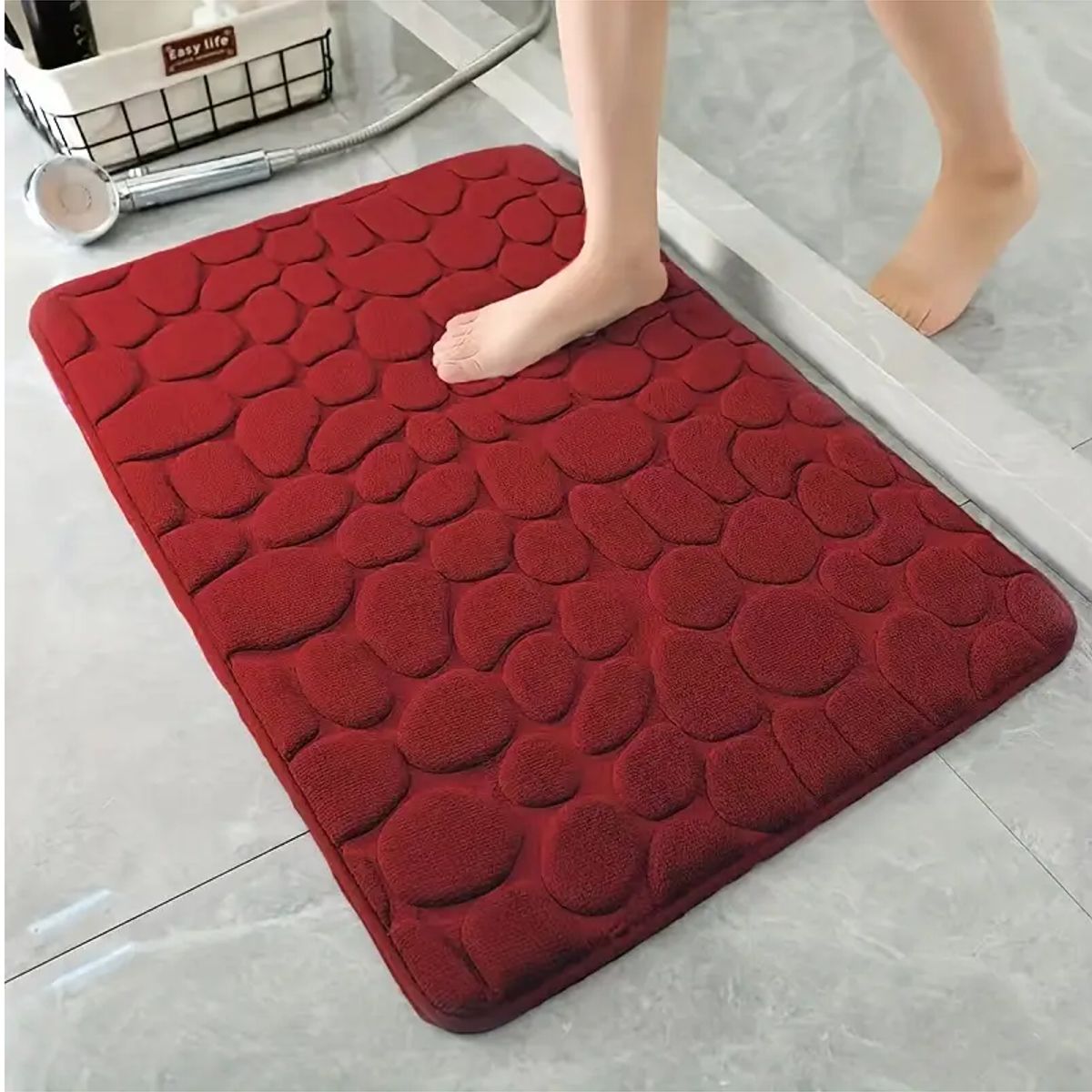 CARIBEE - Set de Baño Burdeo 3 piezas Tapa Cotina Alfombra