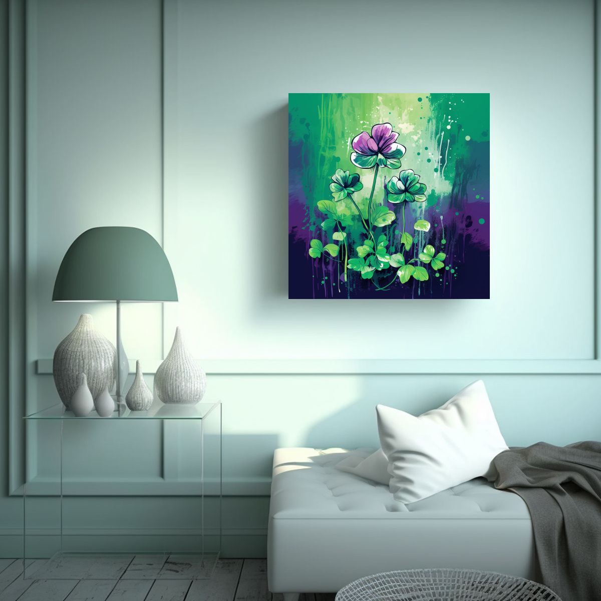 GENERICO - Cuadro Modernos Equilibrio Hierbas Trébol En 100x100 Cm