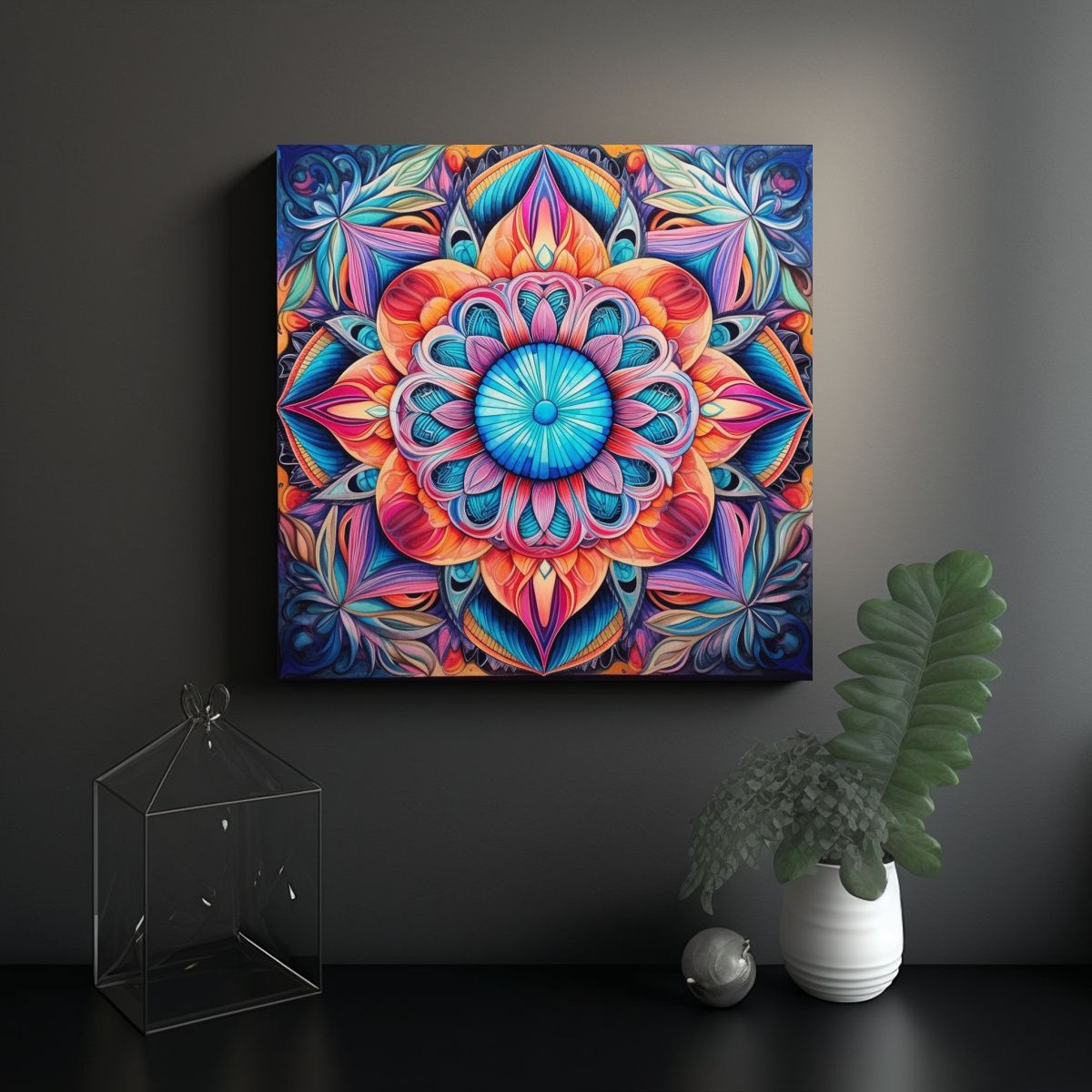 GENERICO - Tela En Bastidor Tonos Textura Mandala 100x100 Cm