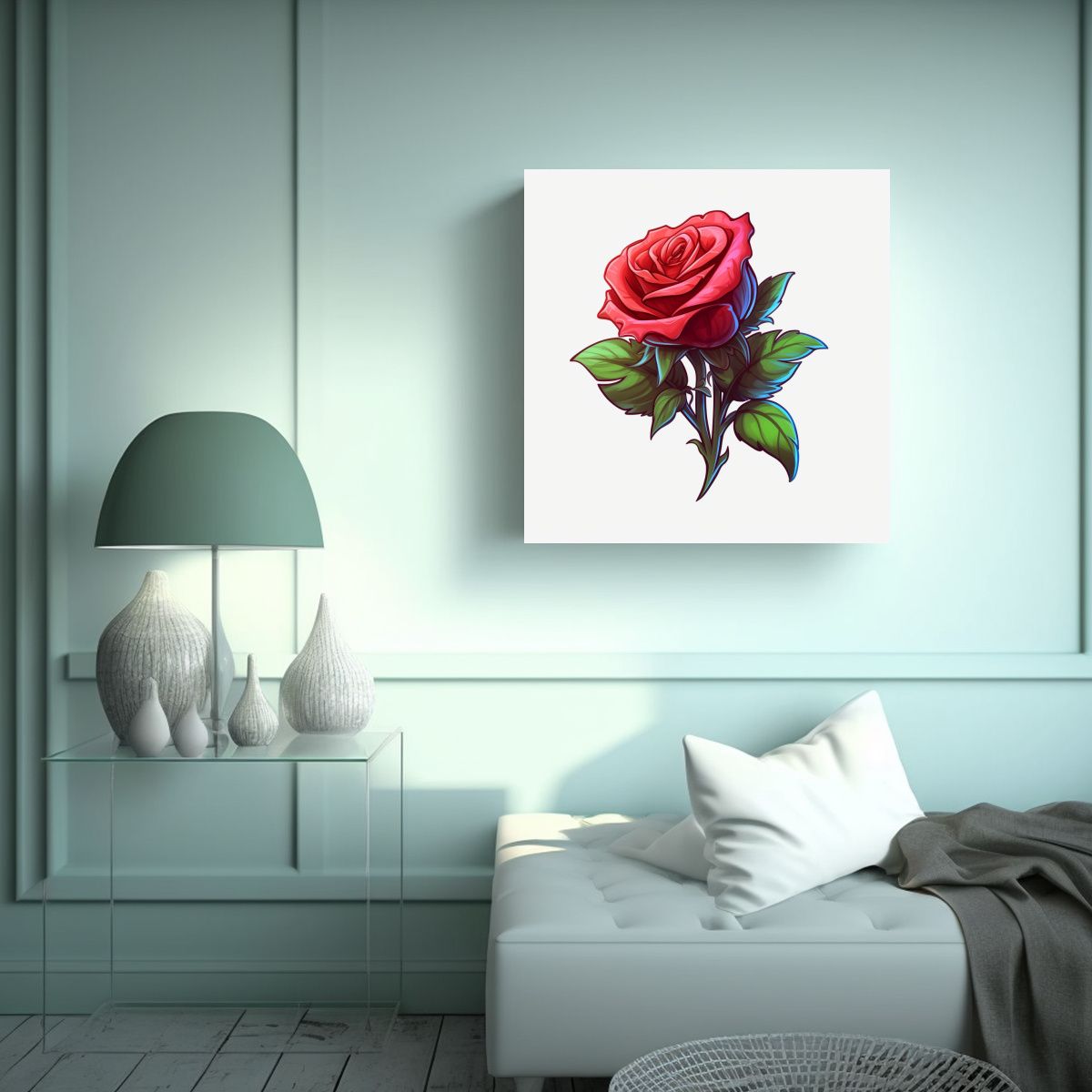 GENERICO - Cuadro Moderno Artesanal Con Detalles HD De Rosa 100x100 Cm