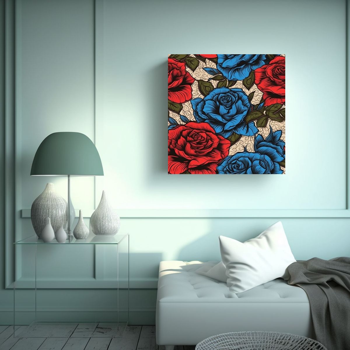 GENERICO - Cuadro Rectangular Tatuaje De Rosa Espectacular 100x100 Cm