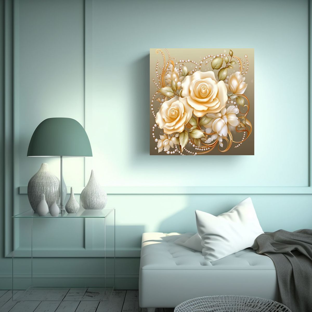 GENERICO - Imagen De Escenario Dorado Con Perlas Y Rosas 100x100 Cm