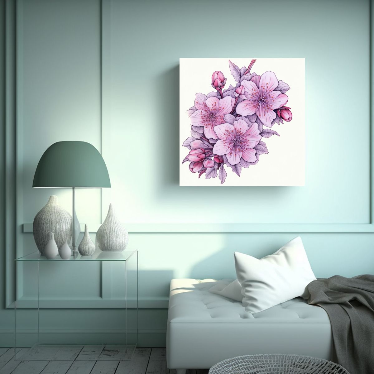 GENERICO - Cuadro Inspiración Estilo Kimi Con Sakura 100x100 Cm