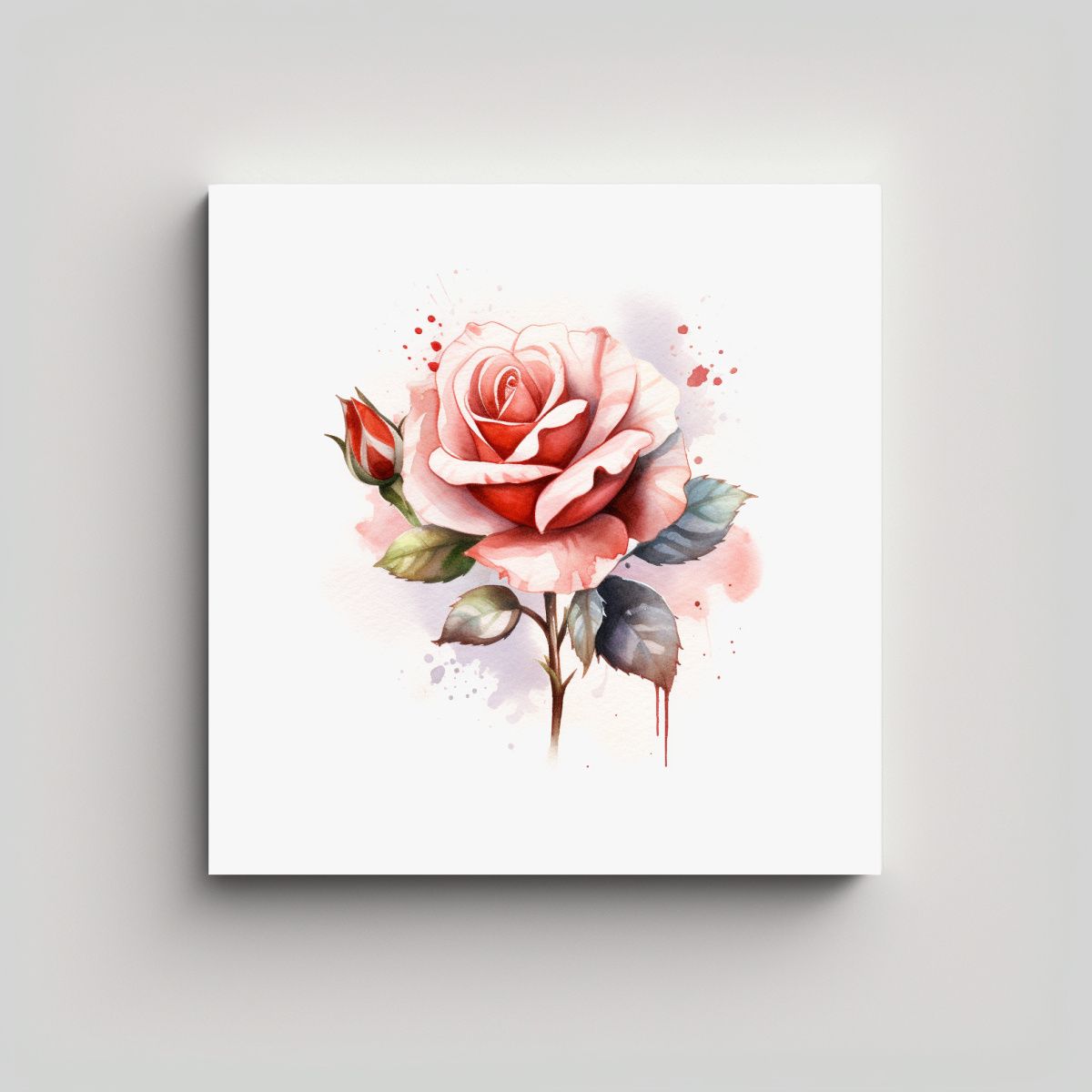 GENERICO - Cuadro Decorativo De Rosa En Acuarela Estilo 100x100 Cm