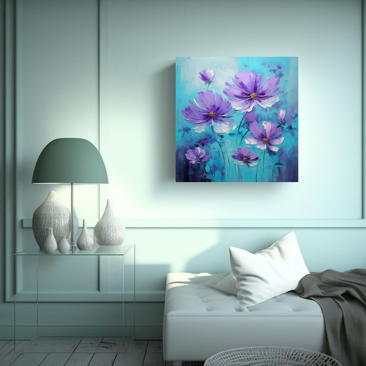 GENERICO - Cuadro Dibujo Vitalidad Púrpura Y Turquesa En 100x100 Cm