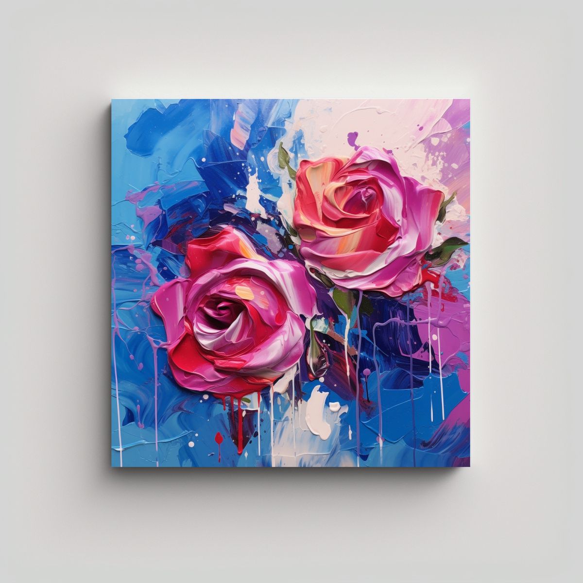 GENERICO - Pintura Abstracta De Rosas Rojas Y Violetas 100x100 Cm