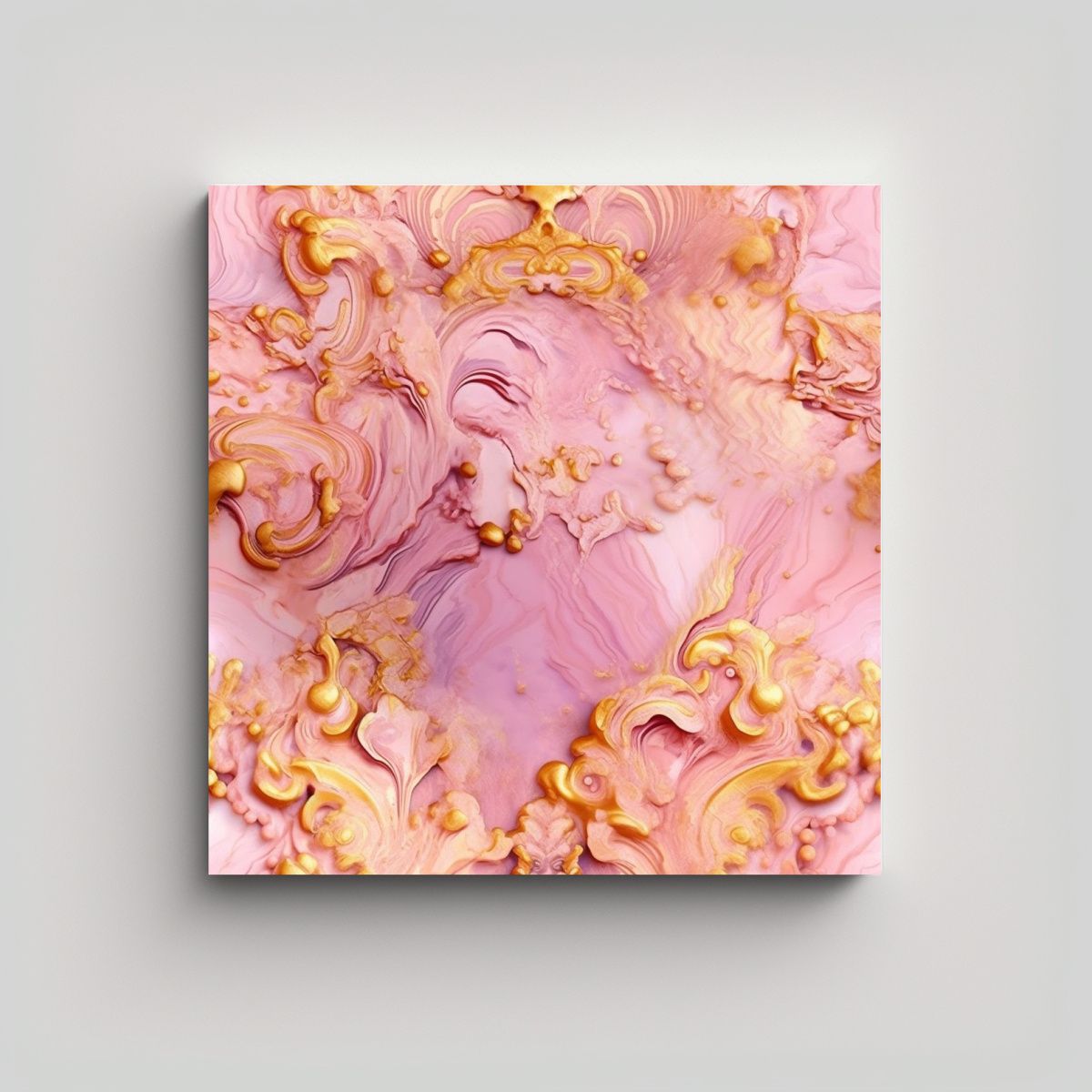 GENERICO - Cuadro Tela Tonos Lineales Rosa Y Dorado Estilo 100x100 Cm