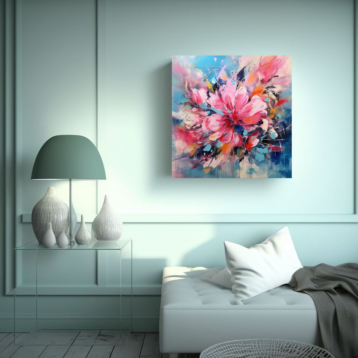 GENERICO - Cuadro Ilustrado Con Efecto Visual Flores Rosa Y 100x100 Cm