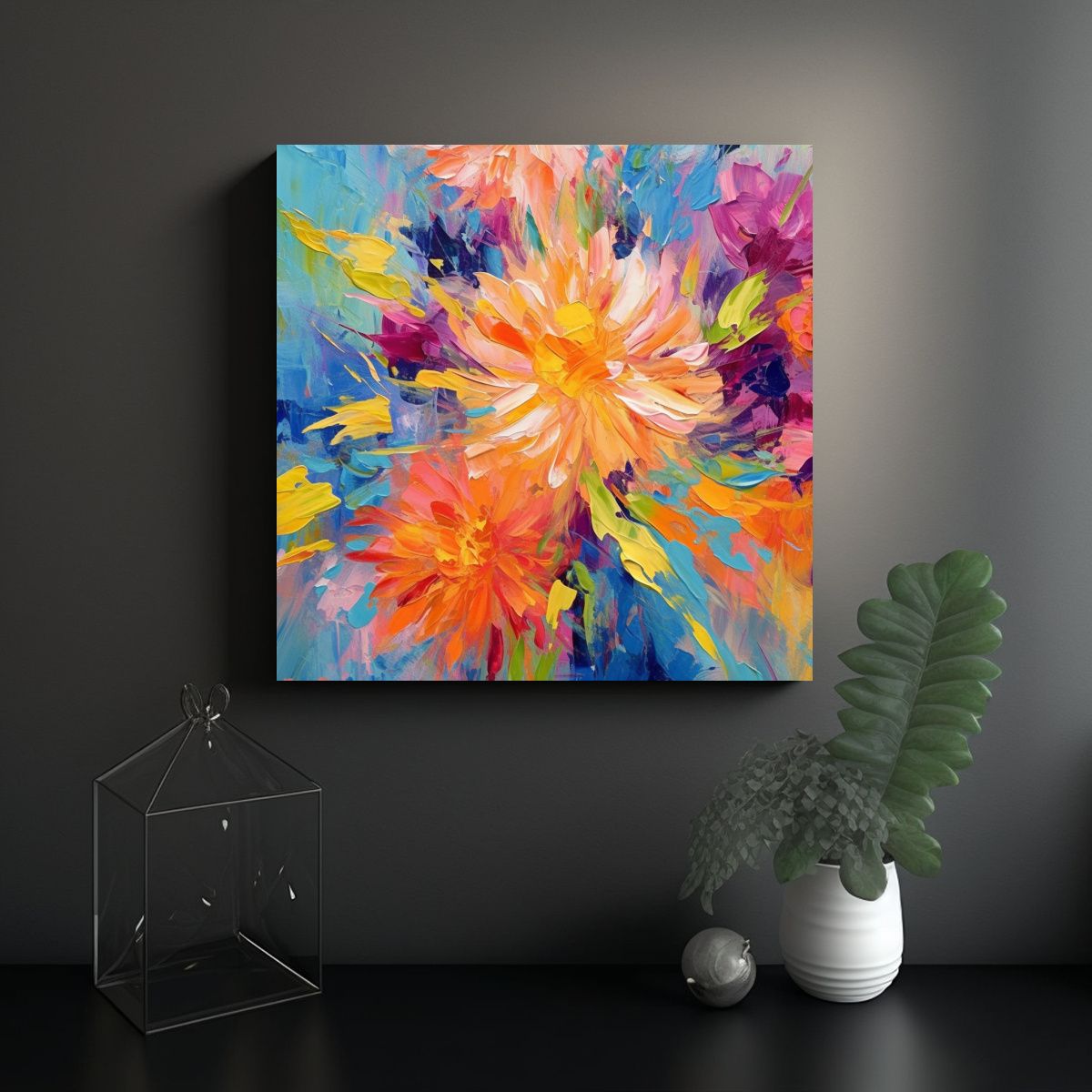 GENERICO - Pinturas Decorativas Florales Modernas Con Paleta 100x100 Cm