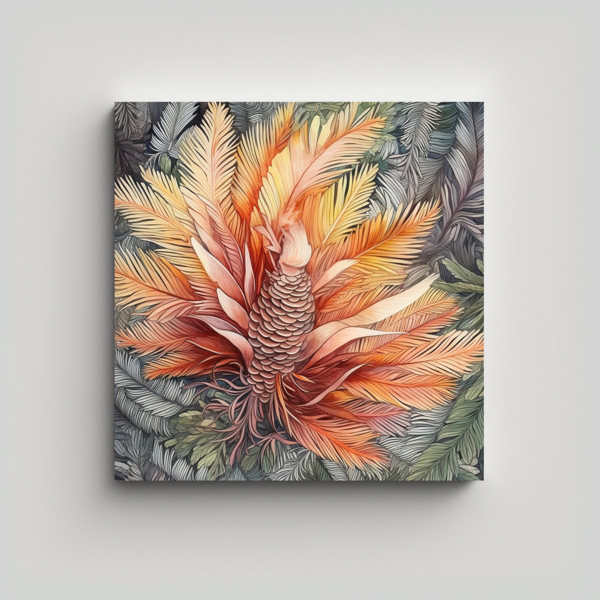 GENERICO - Bufanda Seda Acuarela Multicolor Hoja Cícada 100x100 Cm