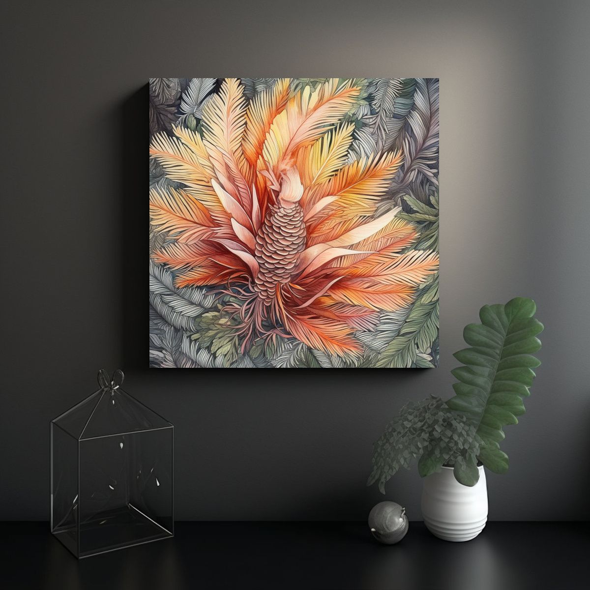 GENERICO - Bufanda Seda Acuarela Multicolor Hoja Cícada 100x100 Cm