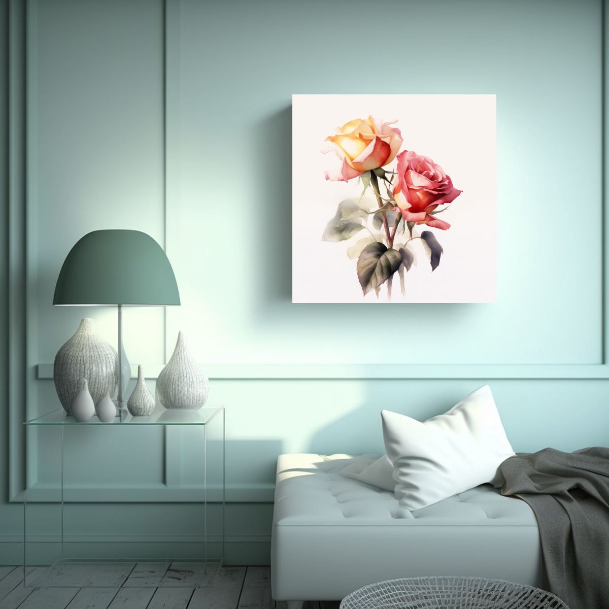 GENERICO - Rosa Acuarela Surrealista Cuadro Emergiendo Fondo 100x100 Cm