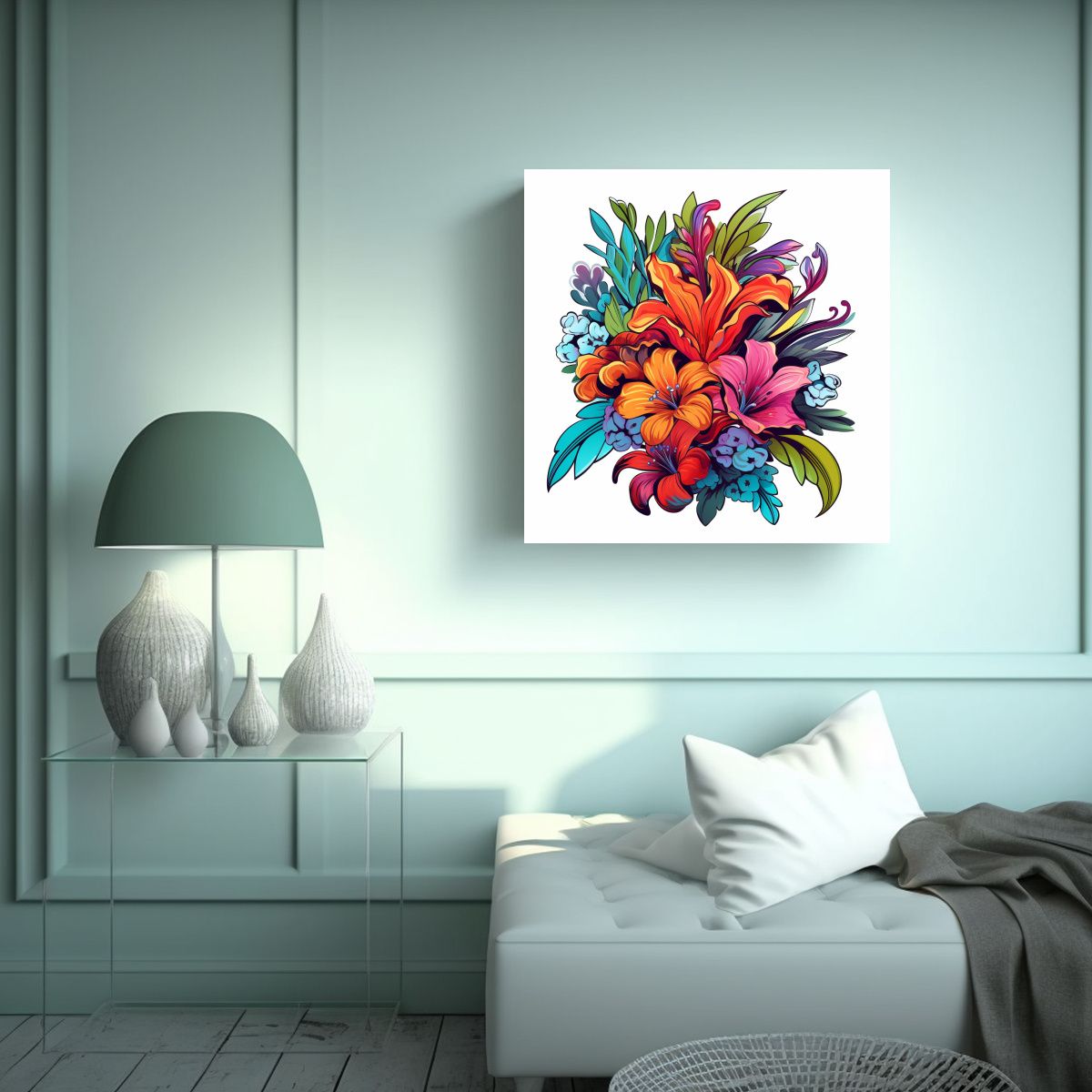 GENERICO - Composición De Flores En Tonos Vectoriales Para 100x100 Cm