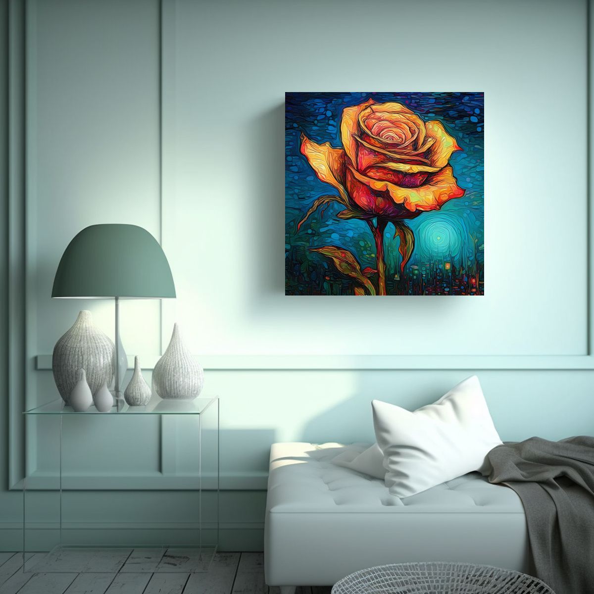 GENERICO - Rosa Estilo Van Gogh Arte Conceptual Visual 100x100 Cm