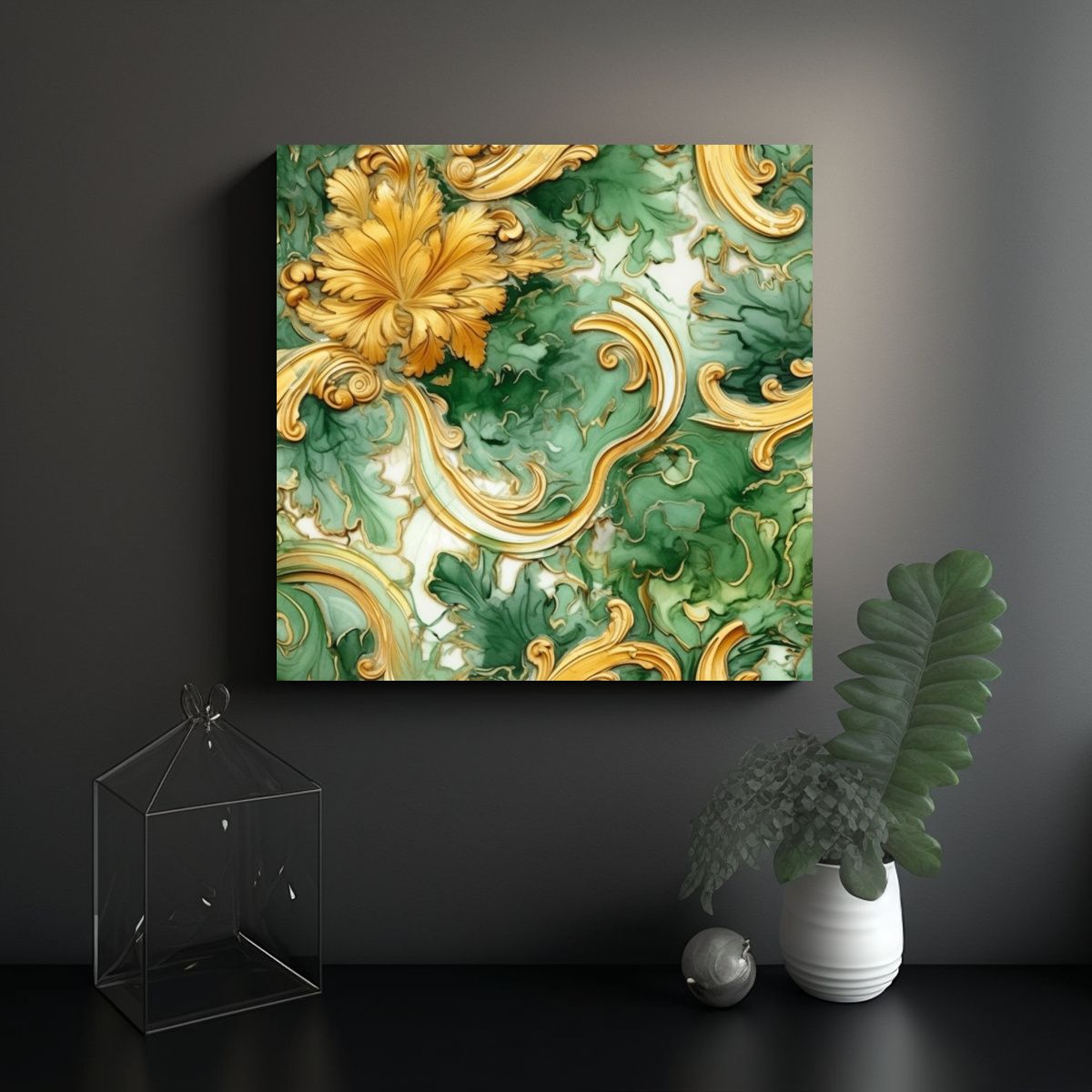 GENERICO - Pintura De Azulejo Verde Y Dorado Estilo 100x100 Cm