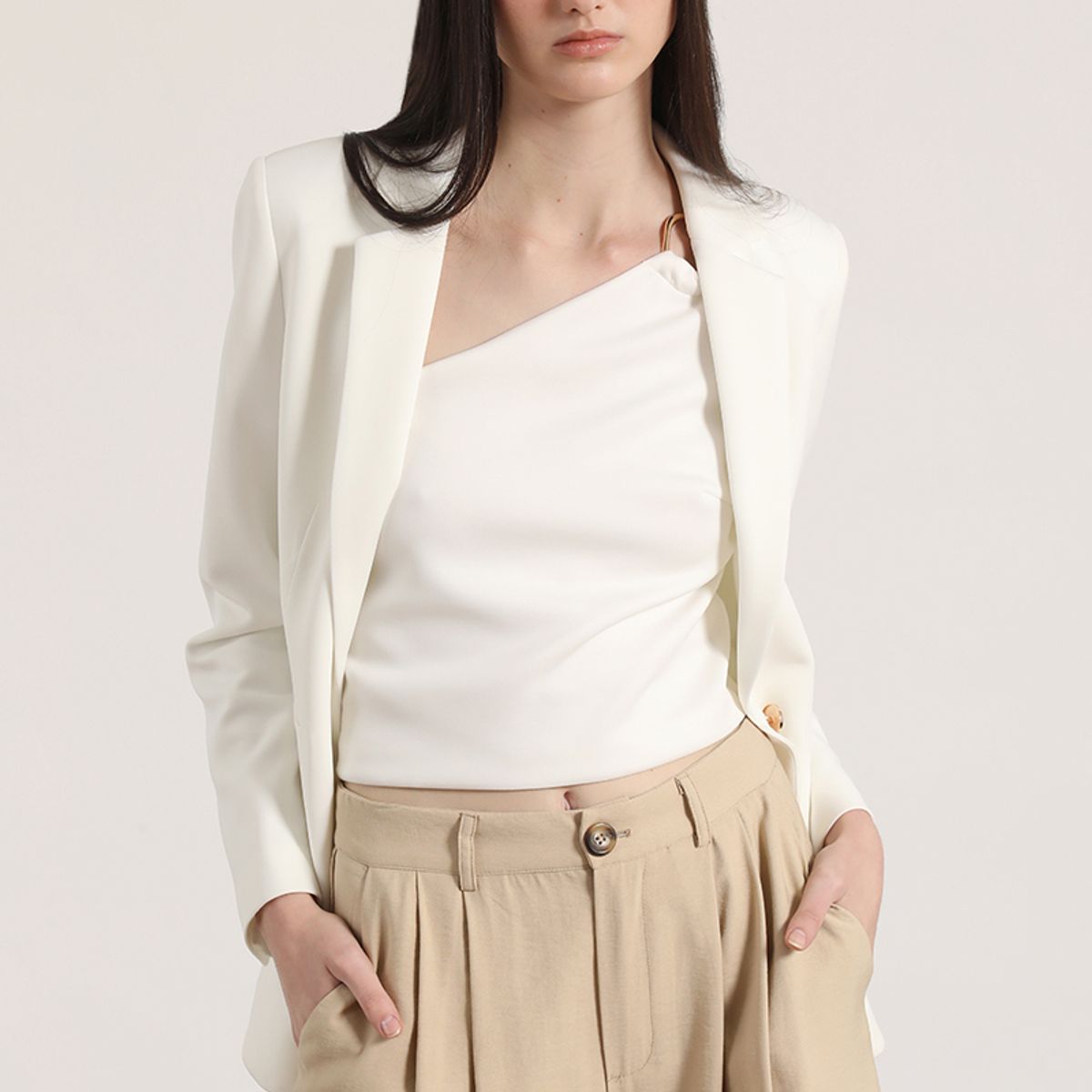 LIOLA - Blazer clásico scuba Liola mujer crudo