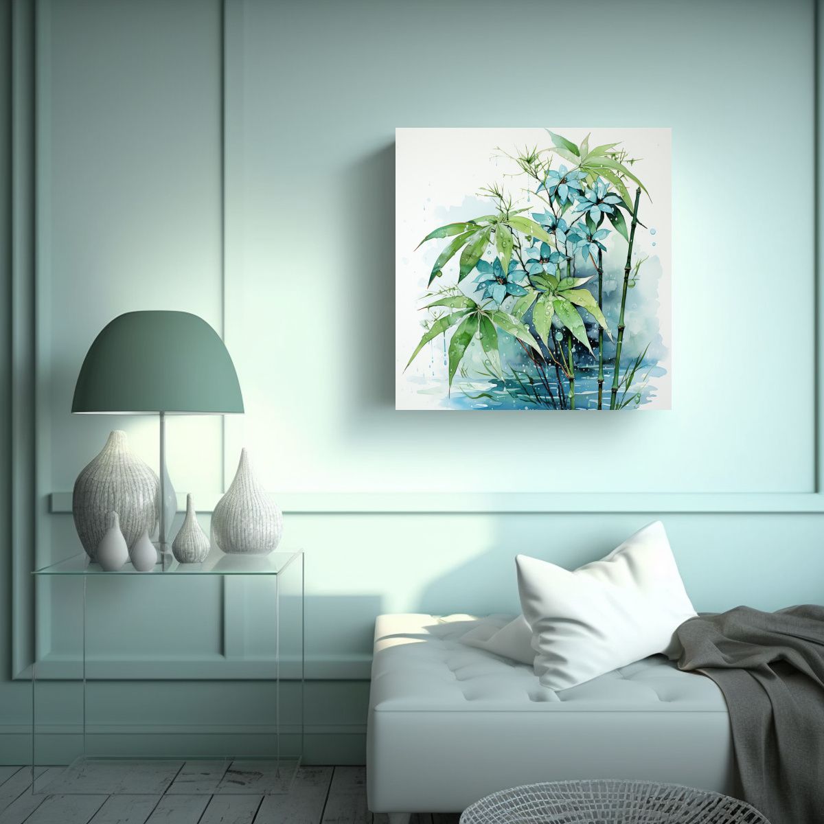 GENERICO - Pinturas Decorativas De Bambú Y Hojas Acuarela 100x100 Cm