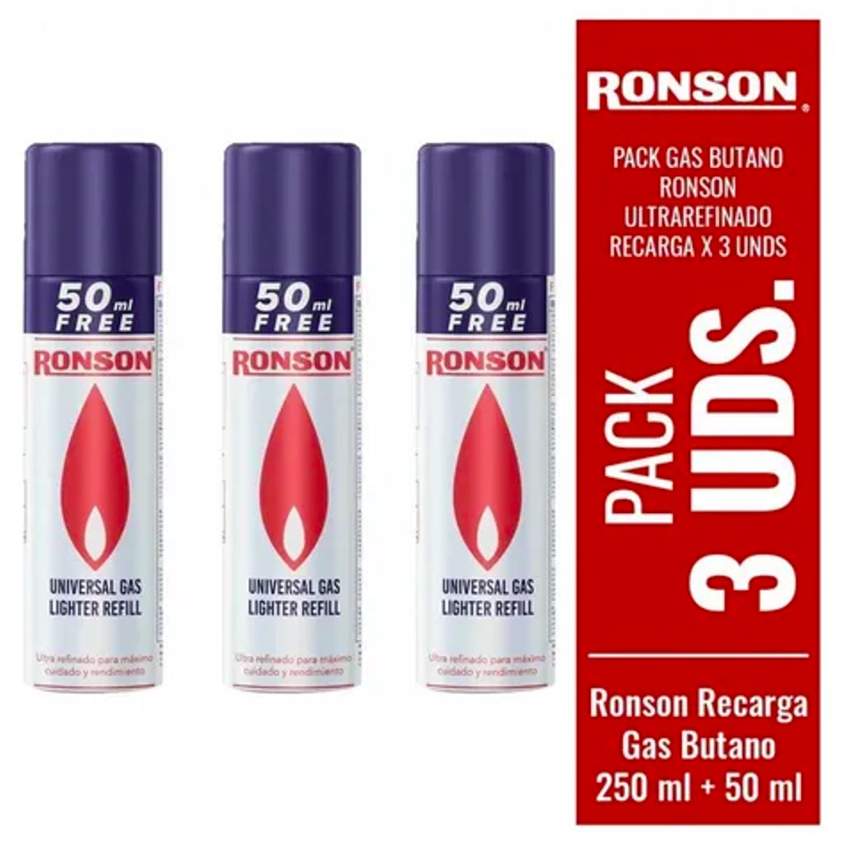 RONSON - Pack x3 Gas Butano Ronson Recarga