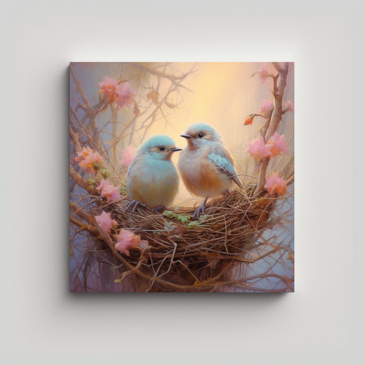 GENERICO - Pintura De Pared Con Aves En Nido Ramas Tonos 100x100 Cm