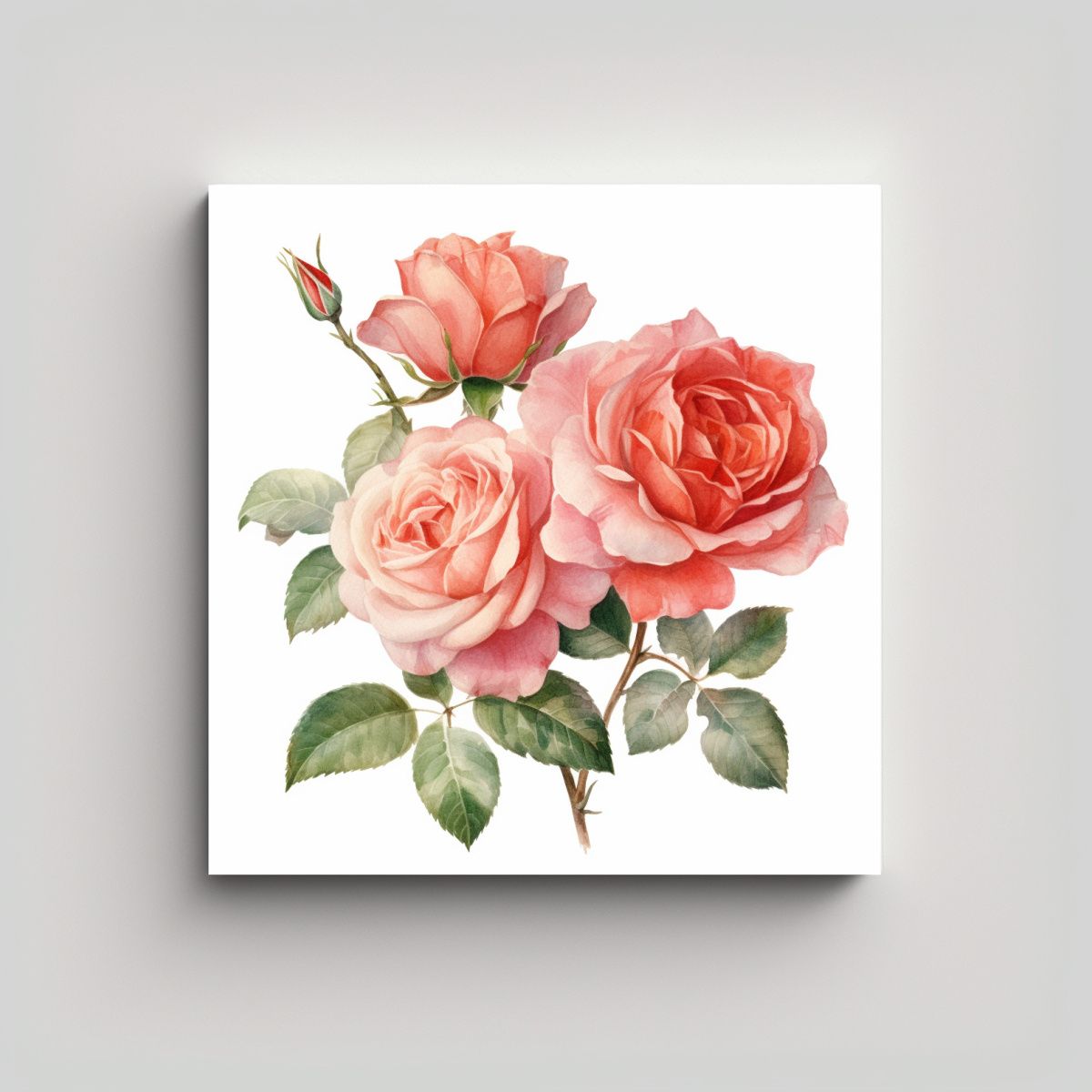 GENERICO - Ilustración Acuarela Rosas Cuadro Tonos Ambiente 100x100 Cm