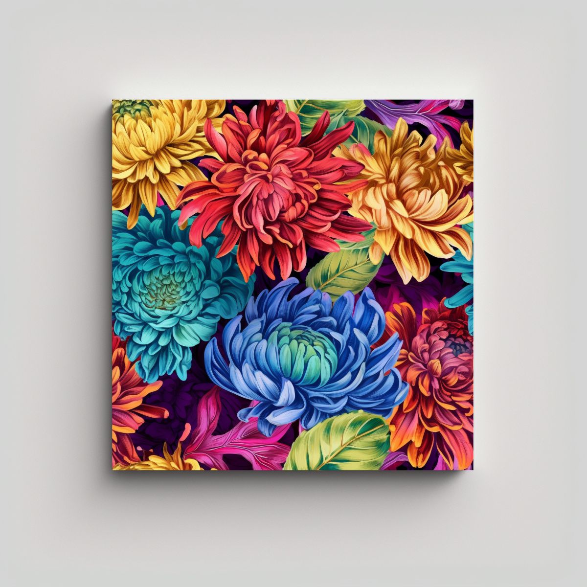 GENERICO - Cuadro Abstracto De Crisantemos Bordados En 100x100 Cm