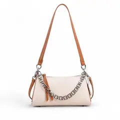 GENERICO - Cartera De Hombro Mujer Beige Cadenas Ecocuero Con Correa Ajustable