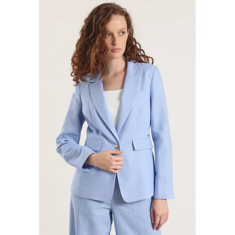 LIOLA - Blazer clásico lino Liola mujer celeste