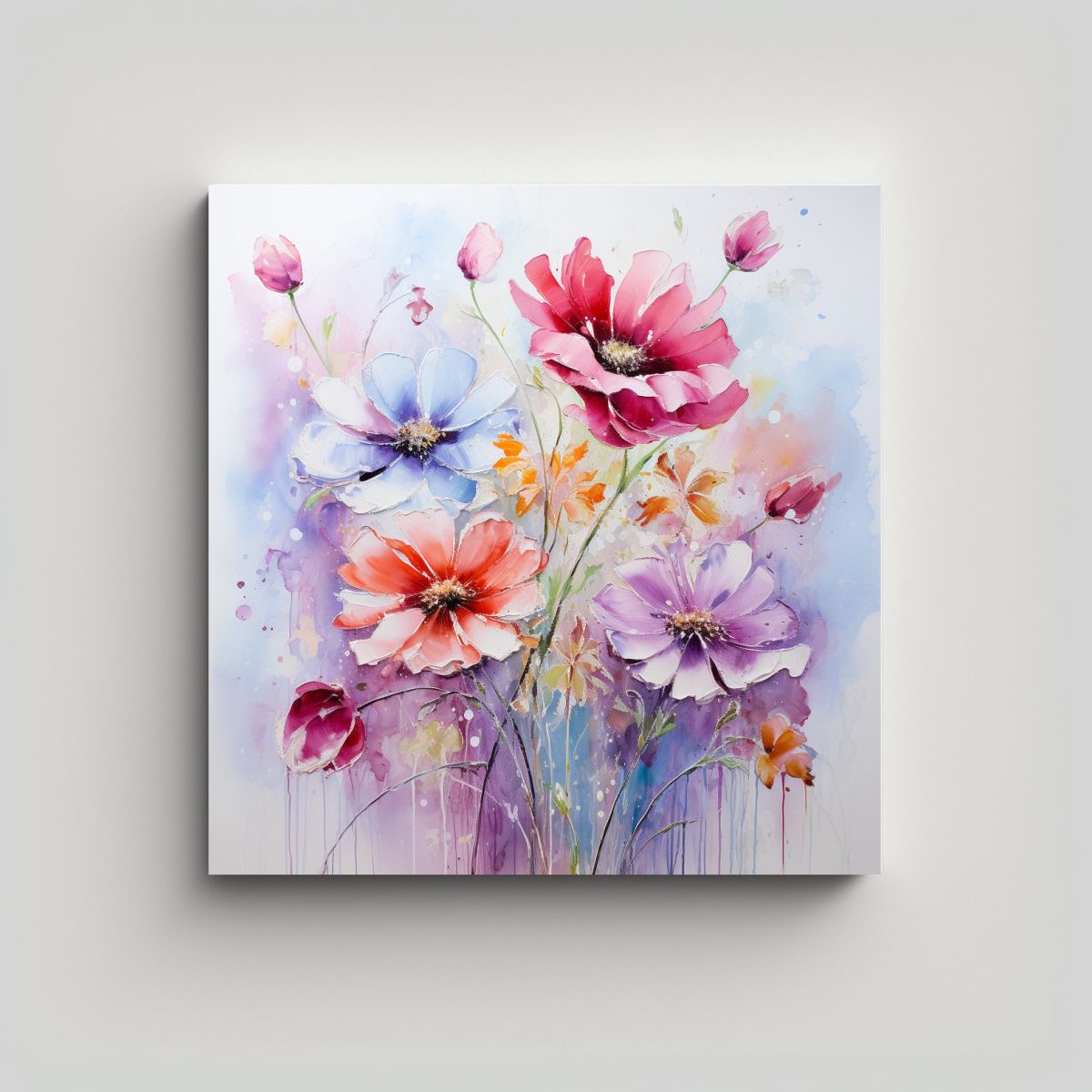 GENERICO - Pintura De Flores Acuareladas En Lienzo Estilo 100x100 Cm