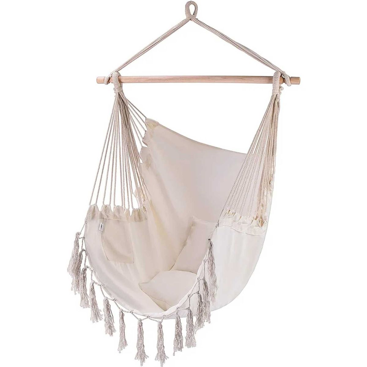 GENERICO - Silla Colgante Columpio Hamaca con Flecos Beige