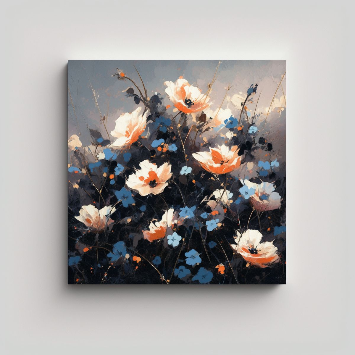 GENERICO - Pintura Inspiradora De Flores En Colores Negros 100x100 Cm