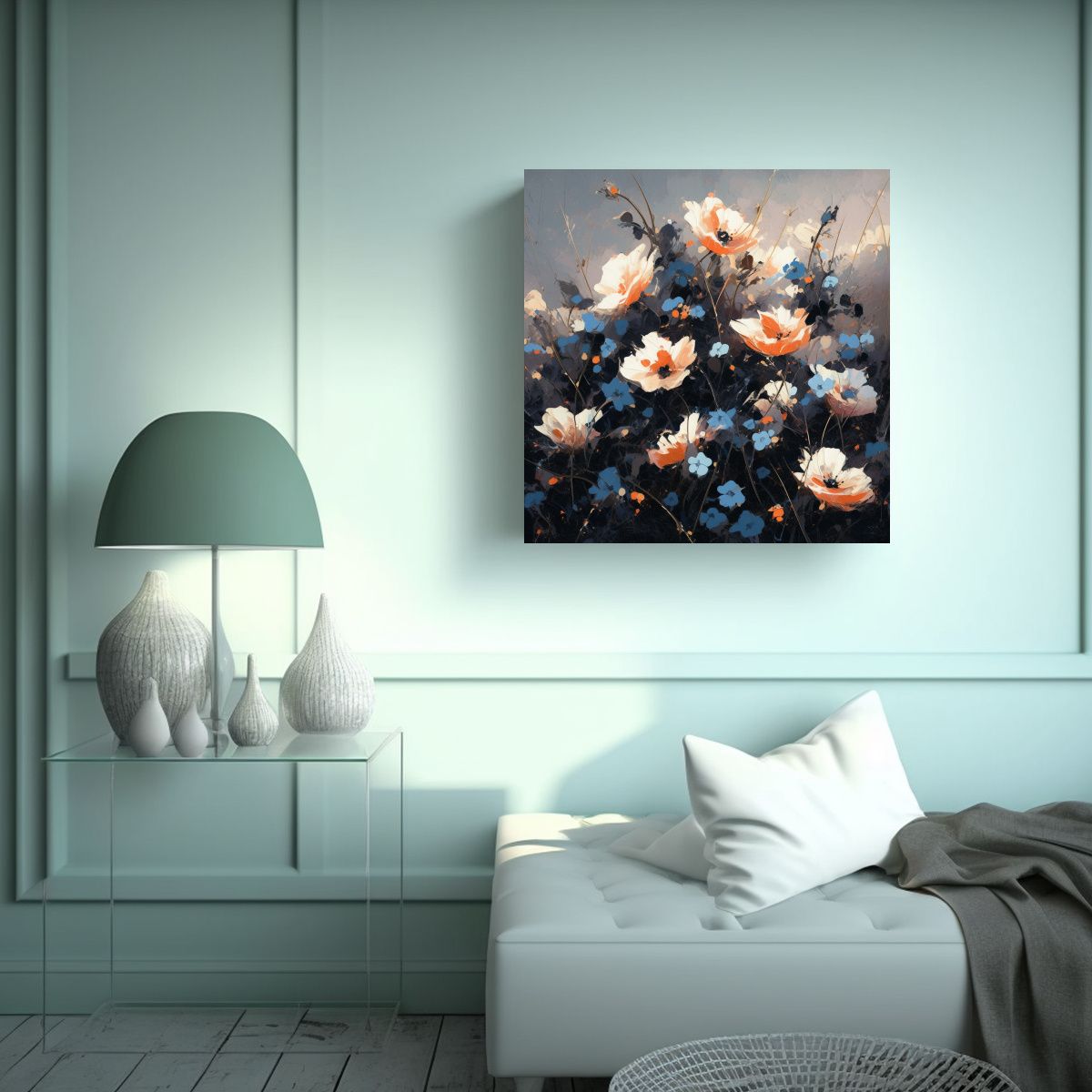 GENERICO - Pintura Inspiradora De Flores En Colores Negros 100x100 Cm