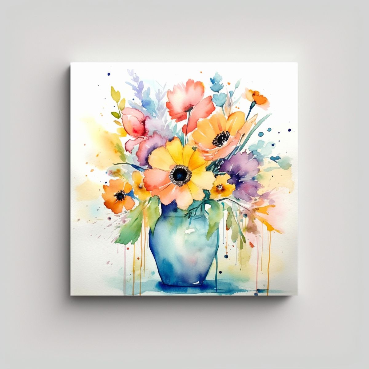 GENERICO - Arreglo Floral Acuarela Colores Pastel 100x100 Cm