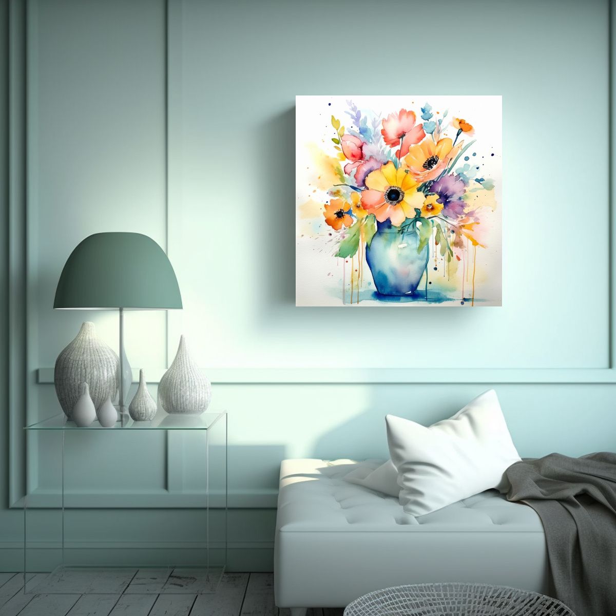 GENERICO - Arreglo Floral Acuarela Colores Pastel 100x100 Cm