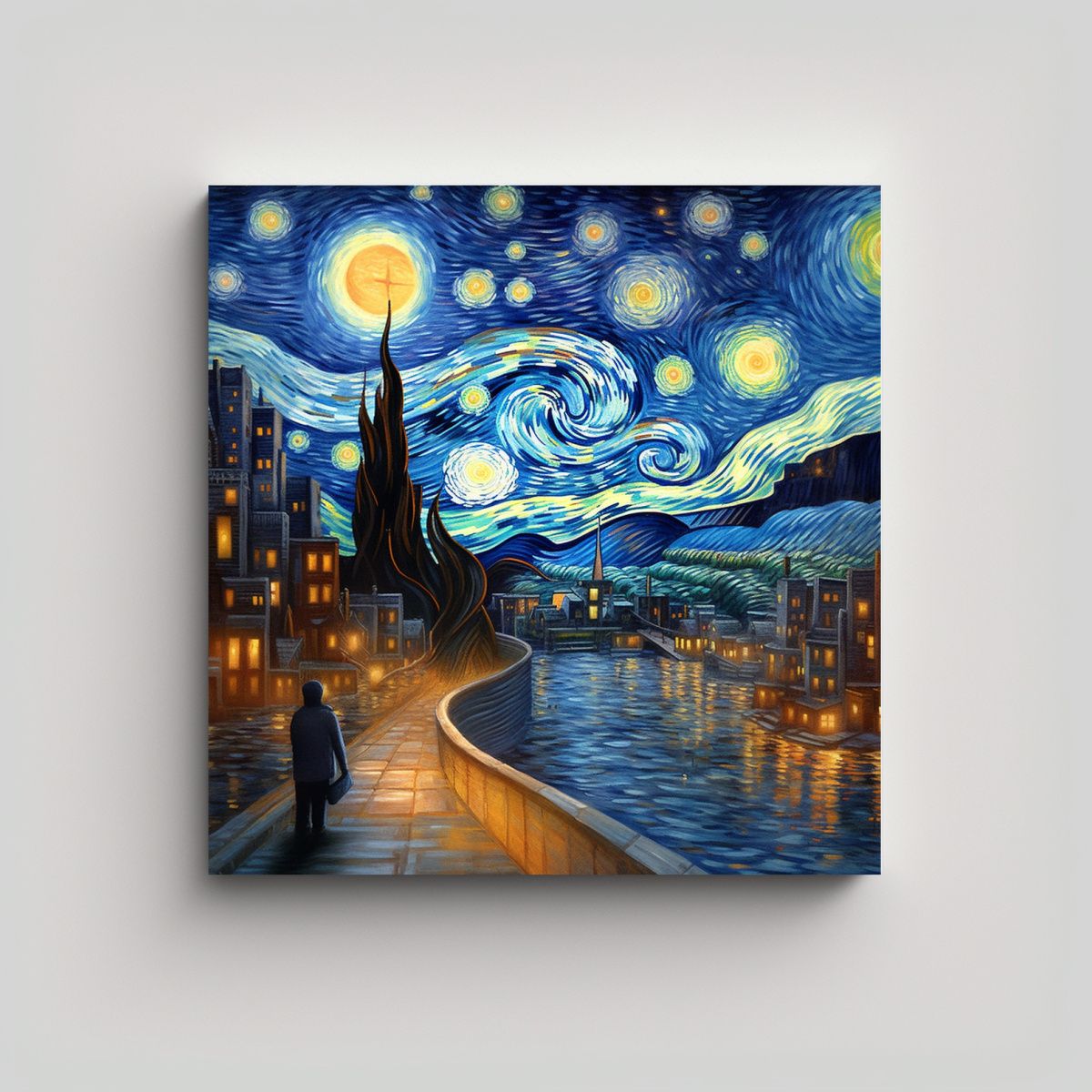 GENERICO - Cuadro En Bastidor Cuadrado De Noche Estrellada 100x100 Cm