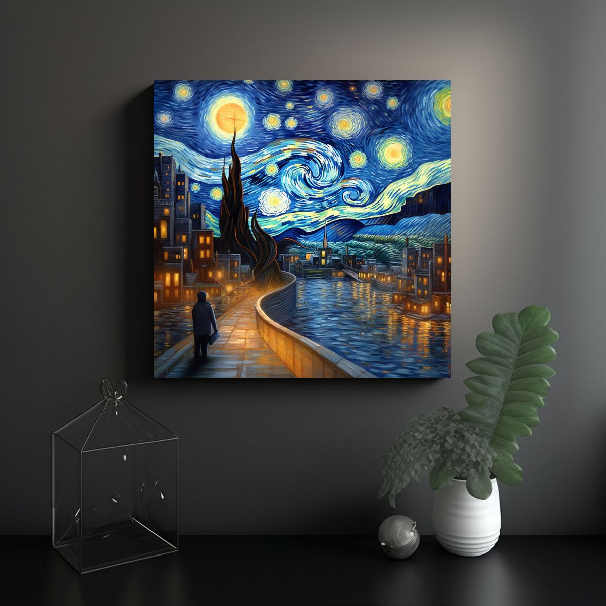 GENERICO - Cuadro En Bastidor Cuadrado De Noche Estrellada 100x100 Cm