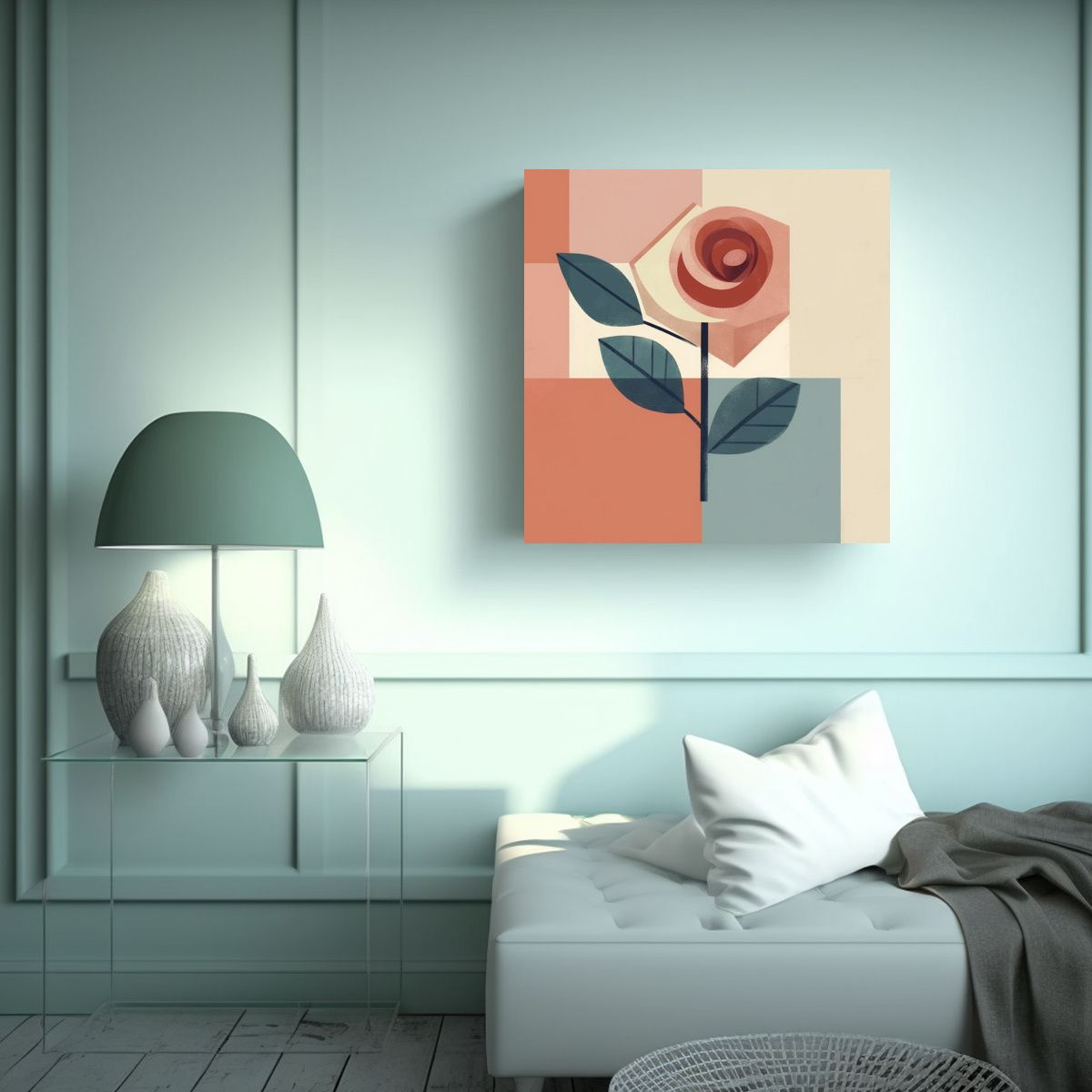 GENERICO - Cuadro Minimalista Pop Art Rosa En Tonos Morandi 100x100 Cm