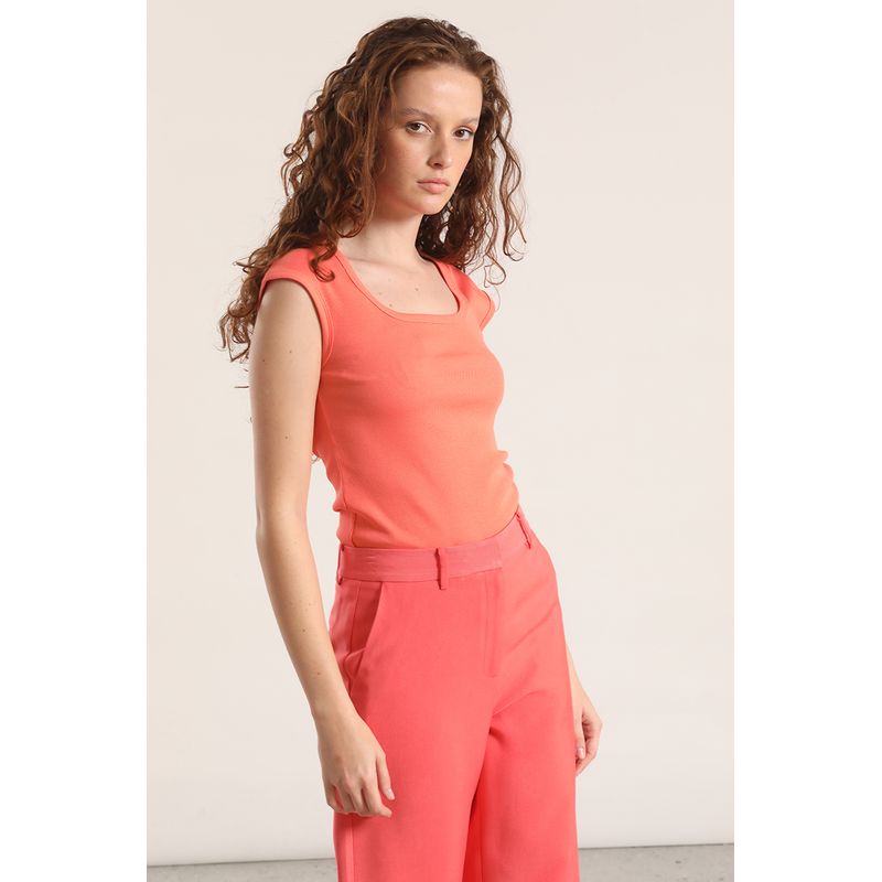 LIOLA - Polera escotada ribb liola mujer coral