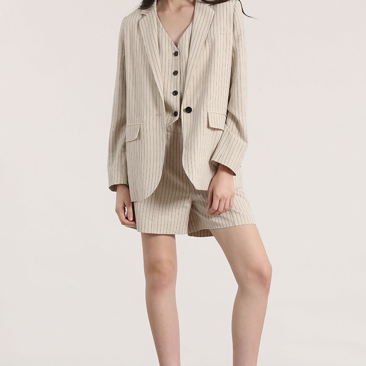 LIOLA - Blazer listado lino Liola mujer beige