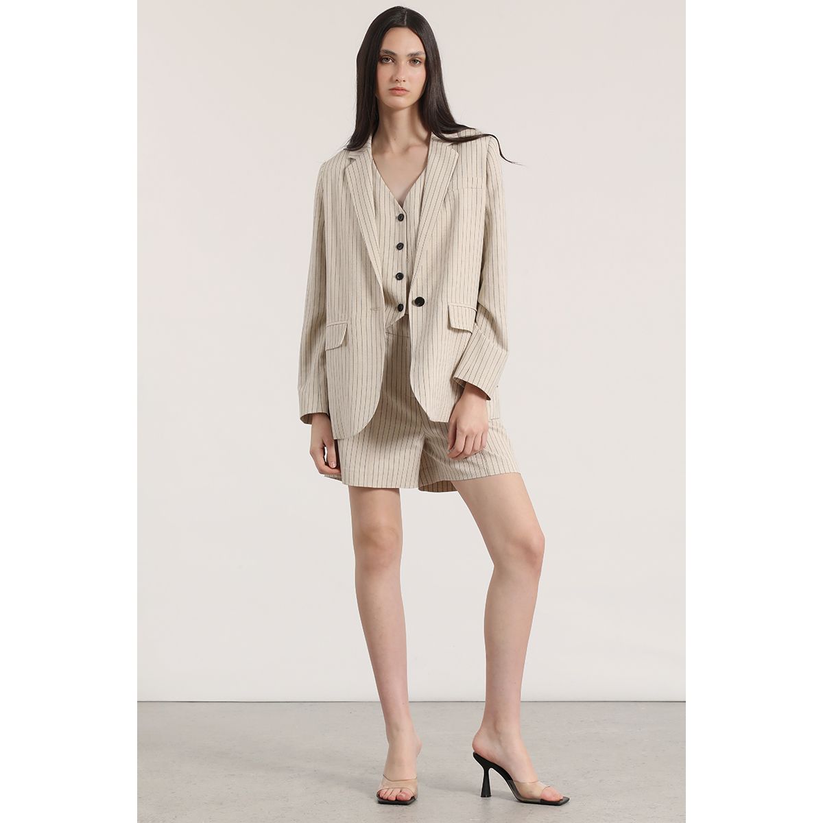 LIOLA - Blazer listado lino Liola mujer beige