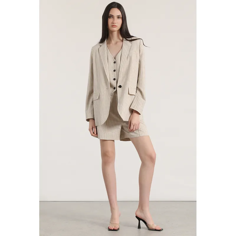 LIOLA - Blazer listado lino Liola mujer beige