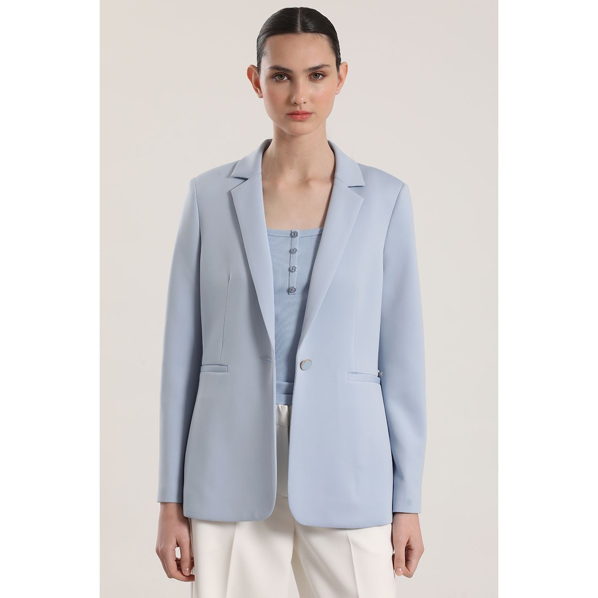 LIOLA - Blazer clásico scuba Liola mujer celeste