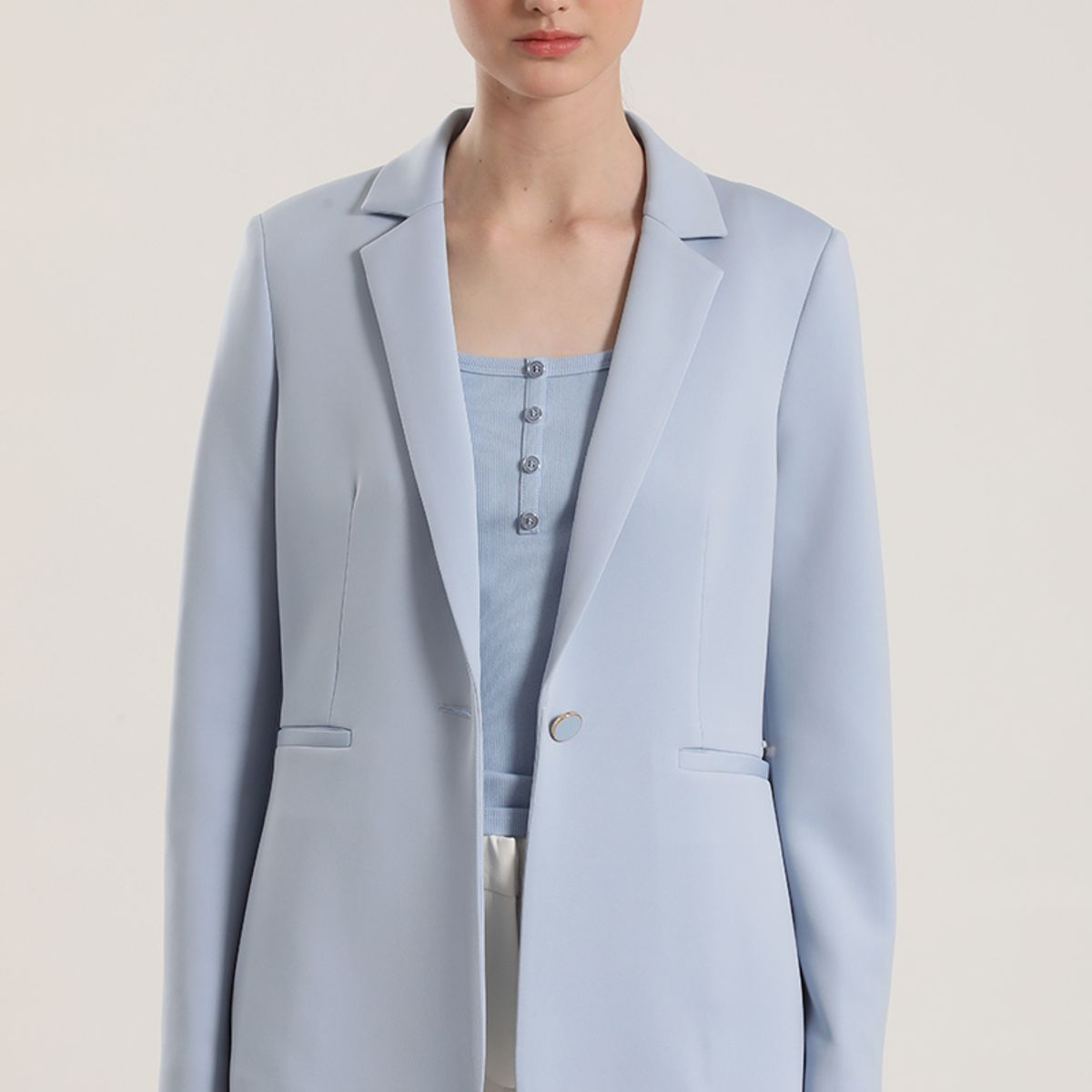 LIOLA - Blazer clásico scuba Liola mujer celeste